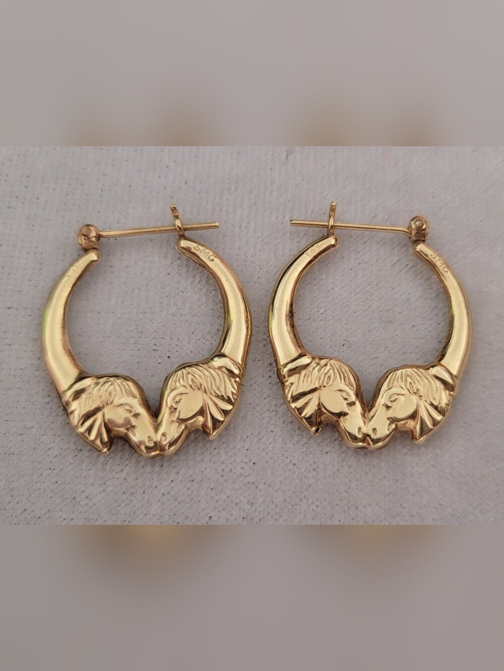 Vintage 14k Yellow Gold, Horse Head Hoop, Door Knocker Earrings